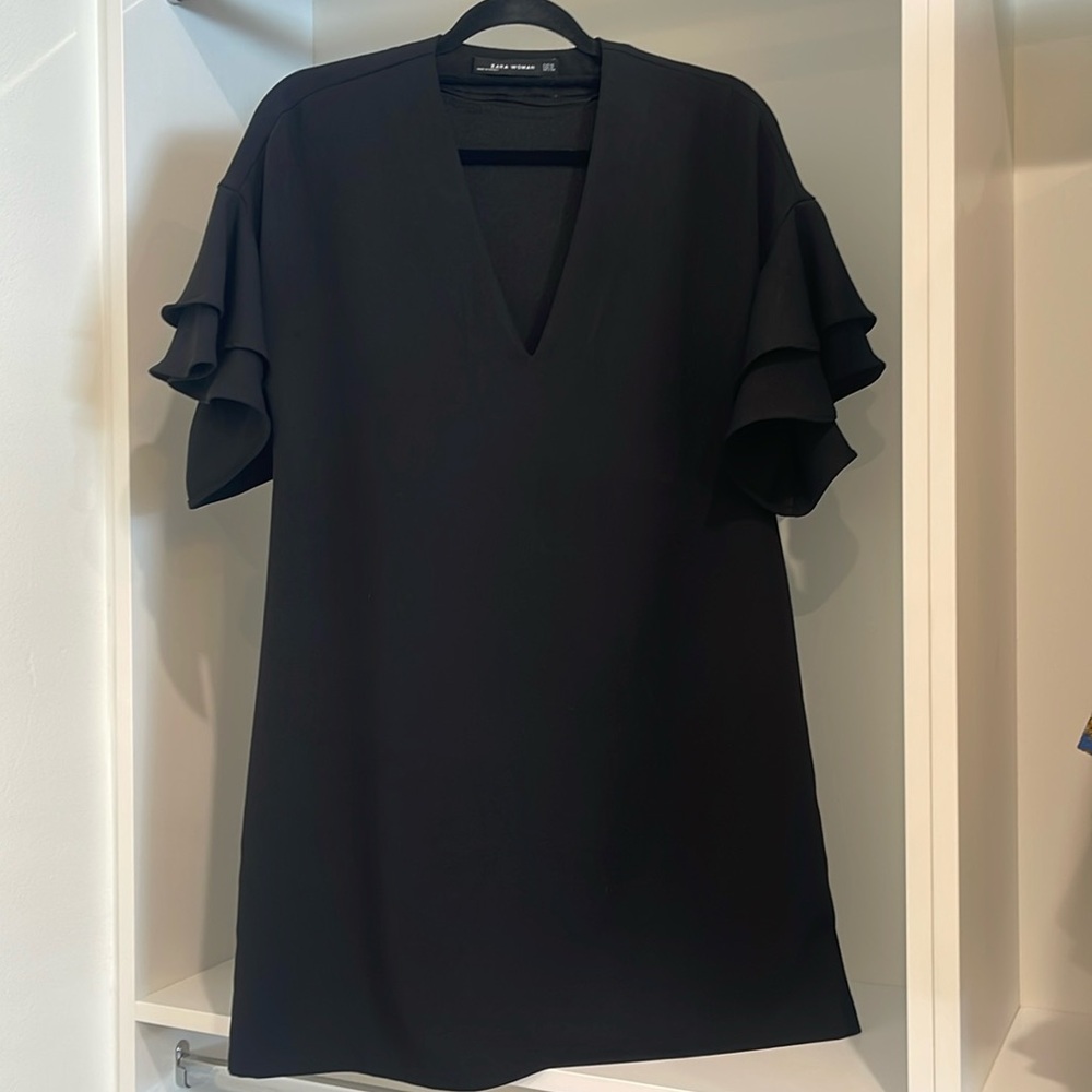 Zara V-Neck Ruffle Sleeve Shirtdress